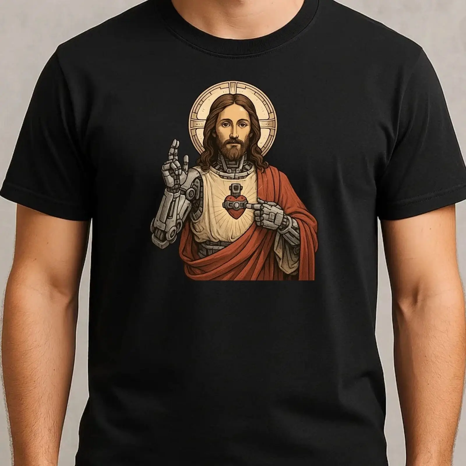 Vintage Fashion Herren - Camiseta Masculina Jesus Robô Máquina Algodão