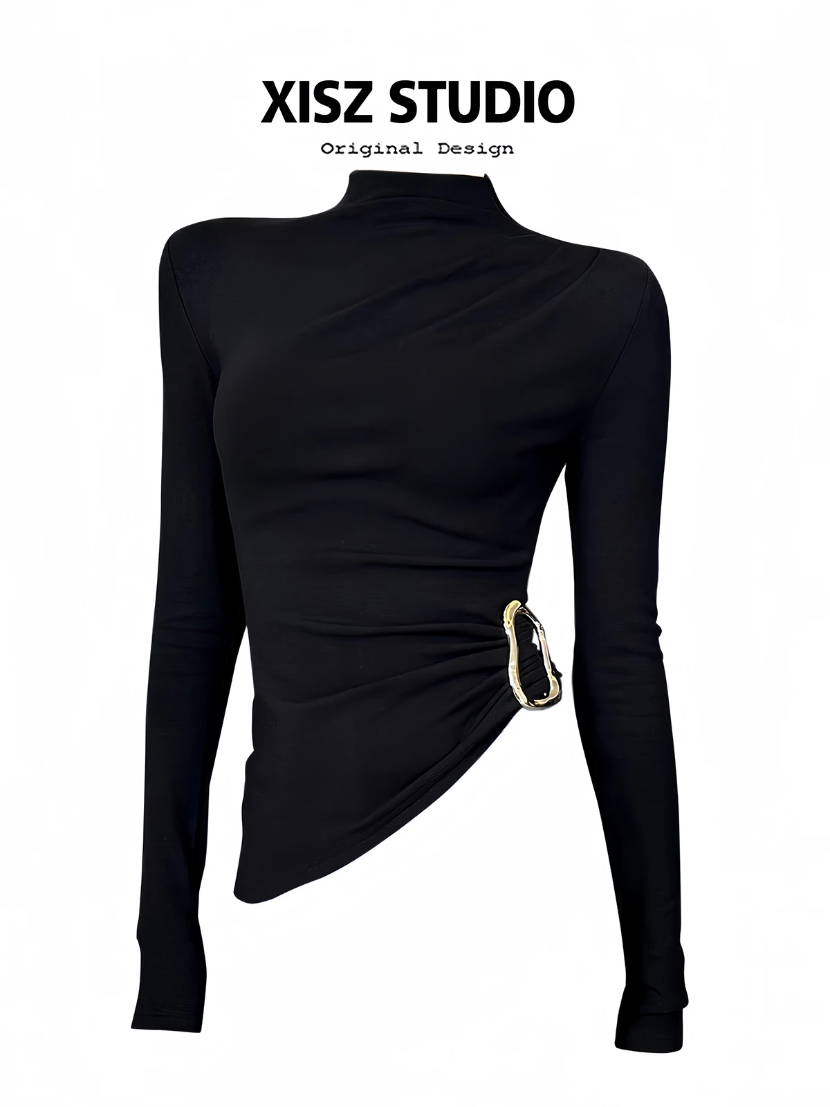 Turtleneck Knit 90S - Mulheres preto gothict-shirt harajuku y2k camiseta