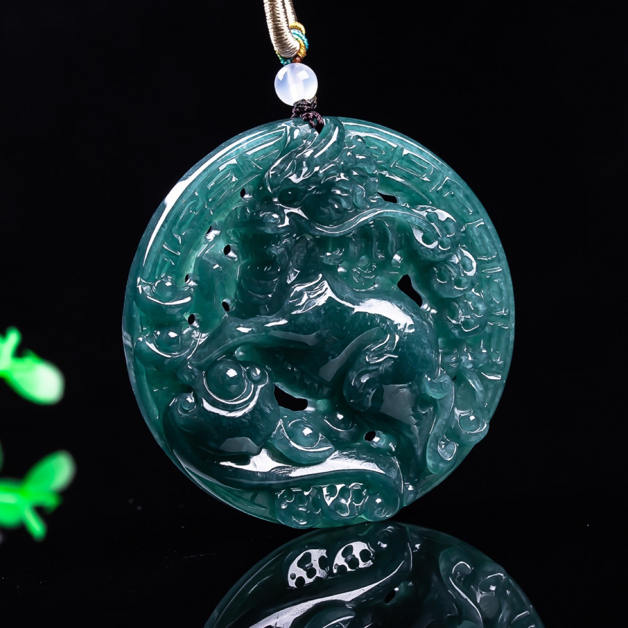 Vintage Fashion Necklace - Myanmar jadeite dragão pingente colar vintage