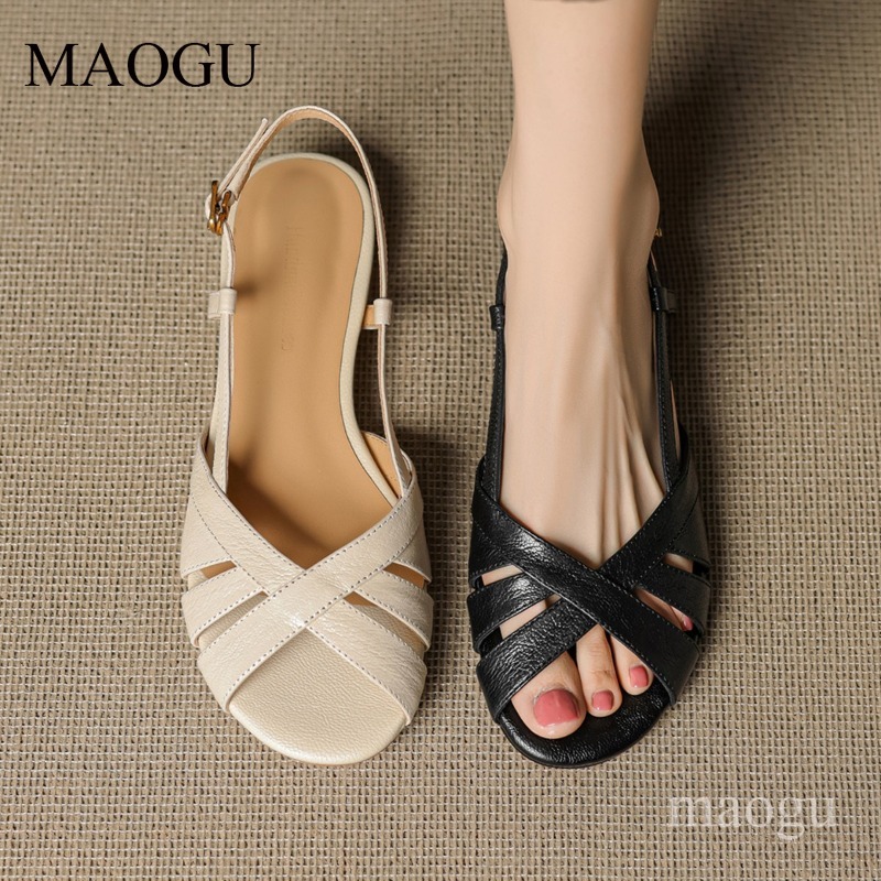 Vintage Style Women Fashion - Sandálias Femininas Slingback com Bico Redondo