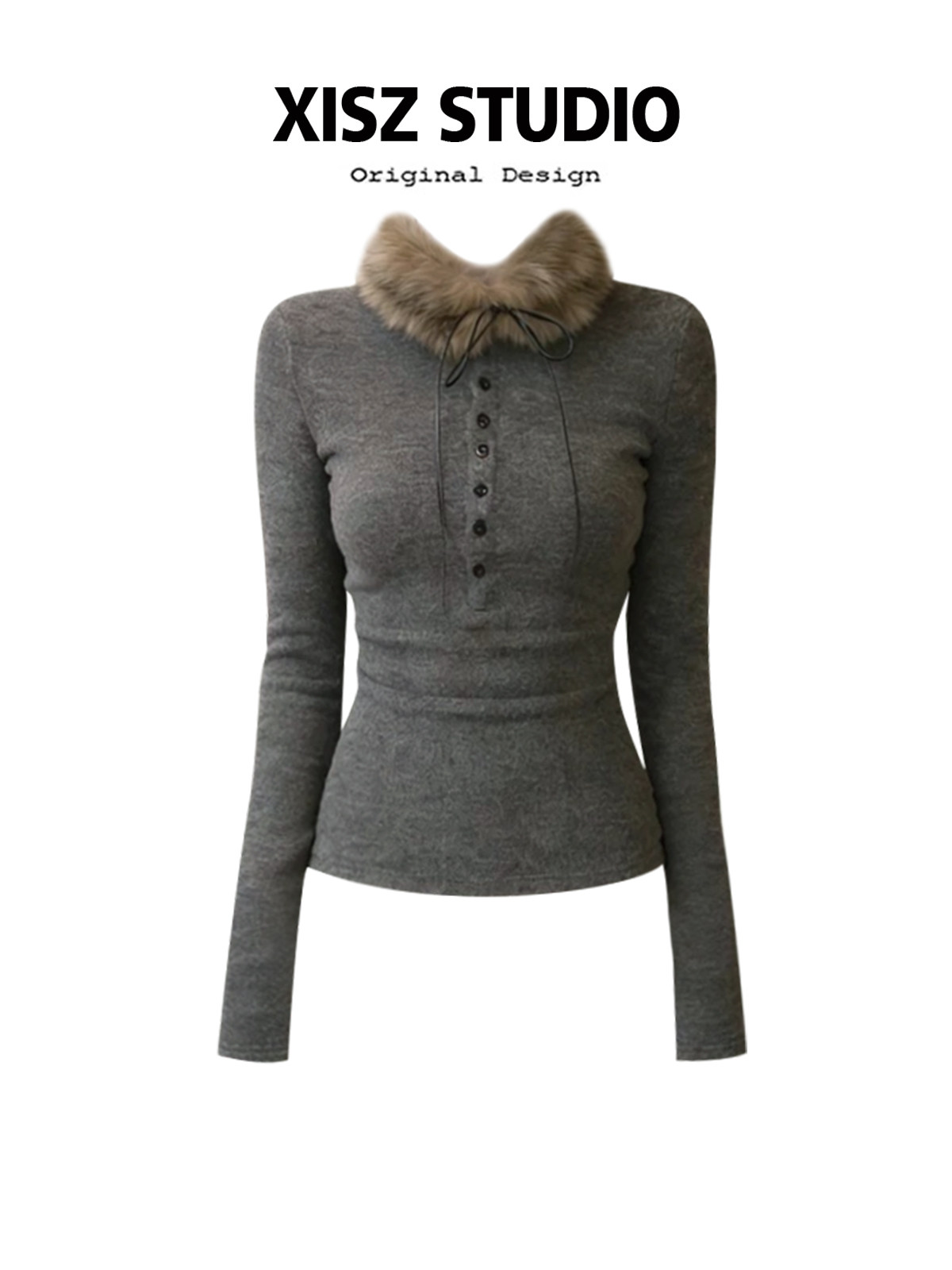 Turtleneck Knit 90S - Camiseta Gótica Cinza para Mulheres, Estilo