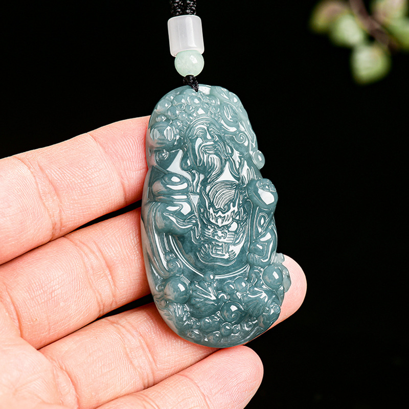 Vintage Fashion Necklace - Myanmar jadeite deus da riqueza pingente