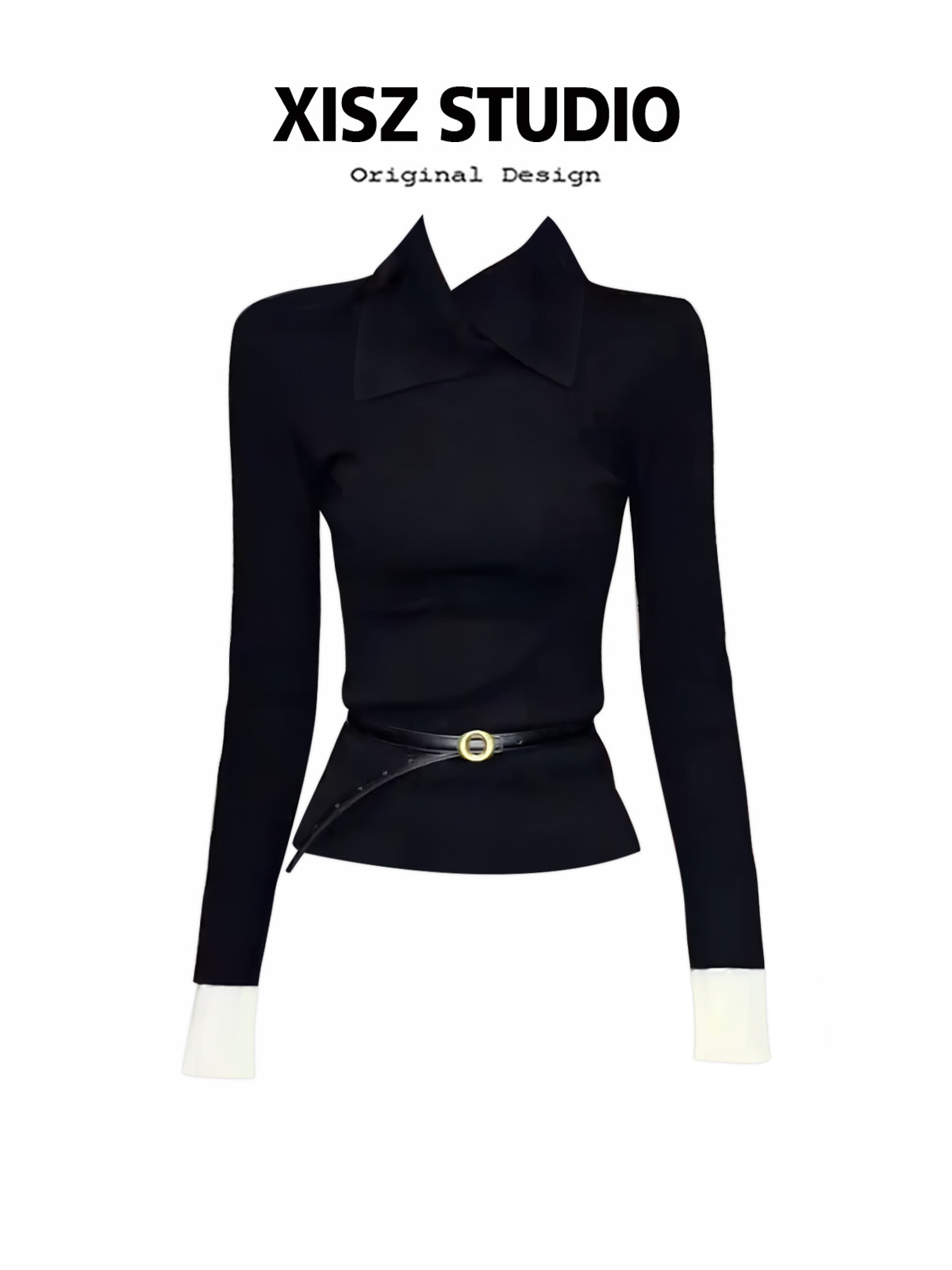 Turtleneck Knit 90S - Camiseta Gótica Feminina Preta Harajuku Y2K,