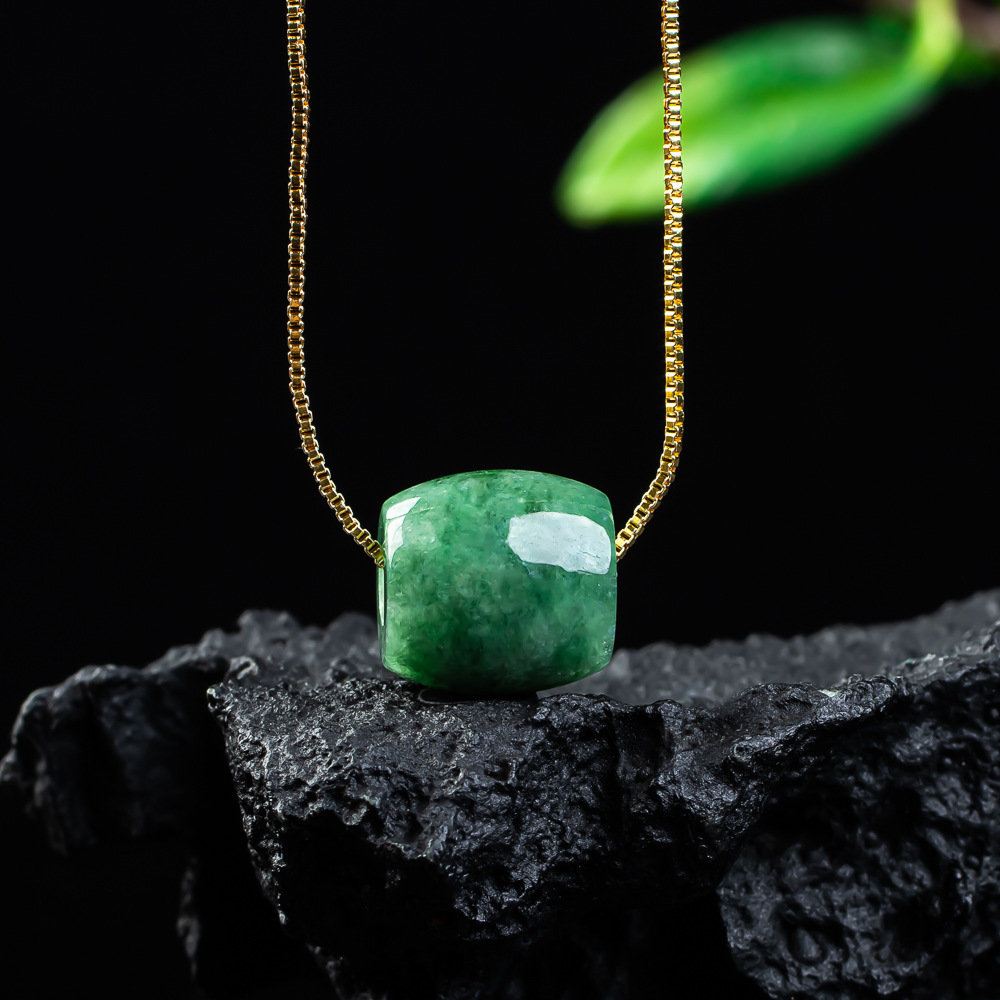 Vintage Fashion Necklace - Natural real jade grânulo pingente myanmar
