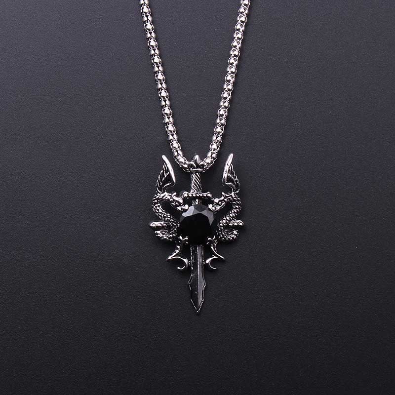 Vintage Fashion Necklace - Colar Cruz de Pedra Preta Double