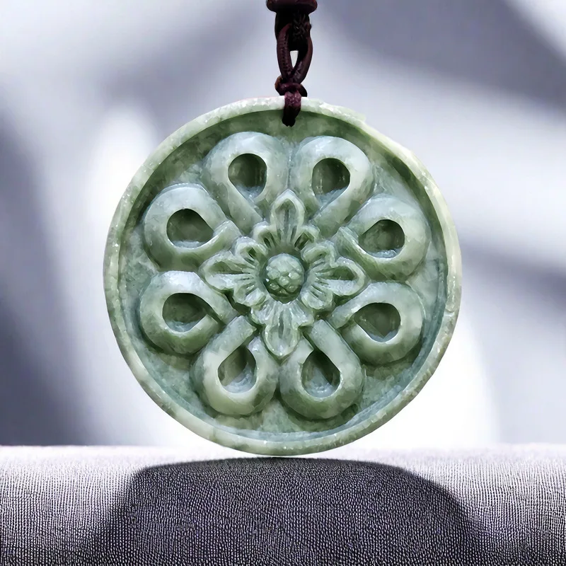 Vintage Fashion Necklace - Natural real jade flor pingente colar