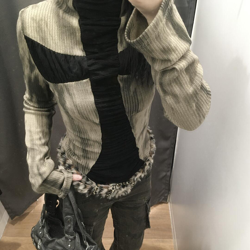 Goth cruz subcultura magro top - Turtleneck Knit 90S avaliação e preço