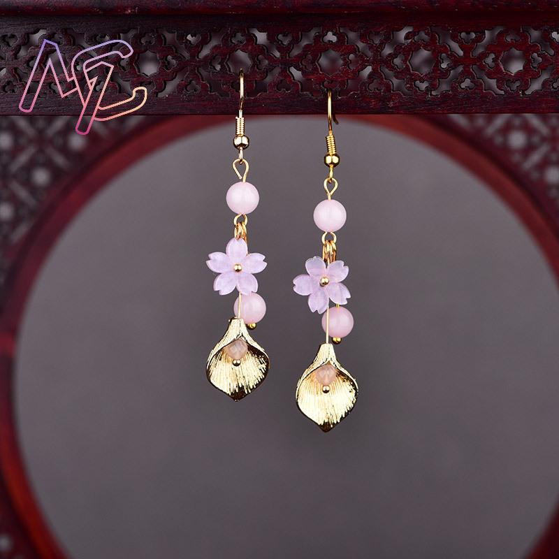 Rosa natural jade flor brincos - Vintage Fashion Luxury avaliação e preço
