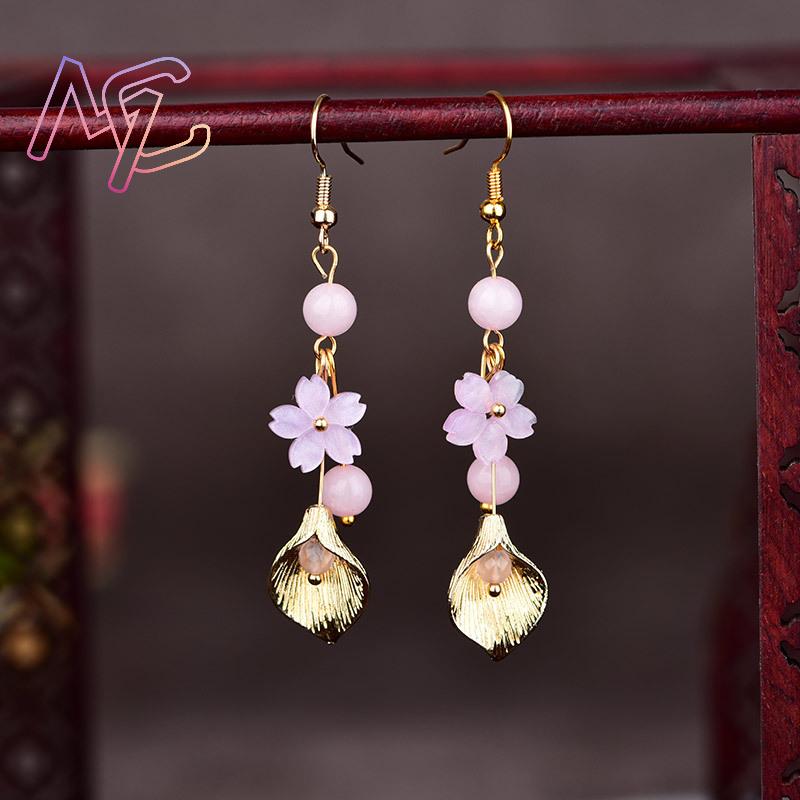 Rosa natural jade flor brincos - Vintage Fashion Luxury avaliação e preço